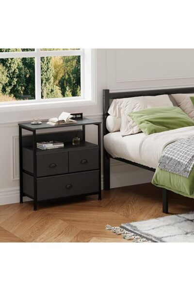 SKY TOUCH SKY-TOUCH 3 Fabric Drawer Nightstand Storage Chest Unit Home Cabinet w/Shelves Home Living Room Bedr