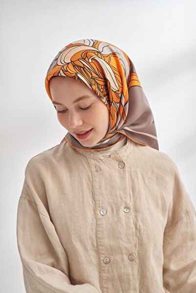 ARMANDA Μεταξωτό μαντήλι με σχέδιο ιβουάρ 4356-Βιζόν Πορτοκαλί