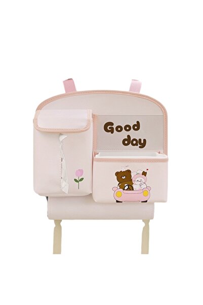 Flippy Multifunctional Storage Bag for Car Back Seat, Bear Design, Pink, 25x31 cm