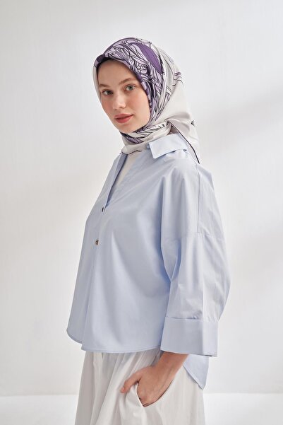 ARMANDA Μεταξωτό μαντήλι με σχέδιο ιβουάρ 4356-μούρδιμ