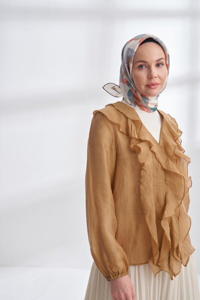 ARMANDA Crayon Patterned Tivil Silk Scarf 4305-Petrol