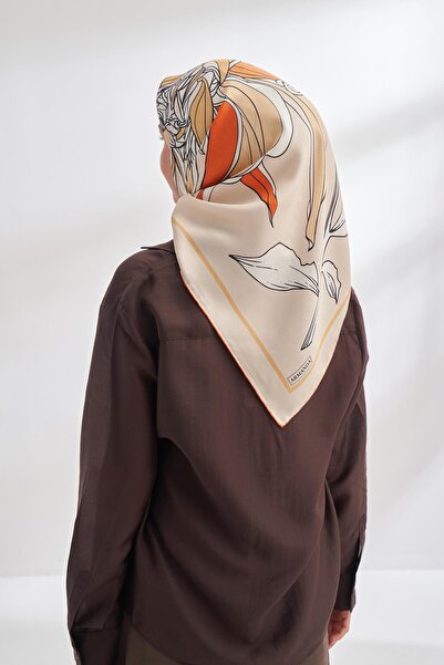 ARMANDA Μεταξωτό μαντήλι με σχέδιο ιβουάρ 4356-Μπεζ Πορτοκαλί