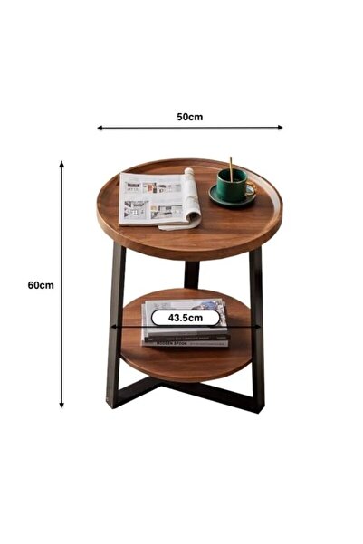 1st 3-Piece Round Side Table Set 50x50x60 cm - Brown and Black
