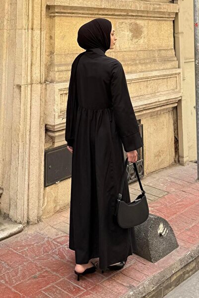 lamelif Μαύρο φόρεμα με λεπτομέρεια με μπροστινό δέσιμο