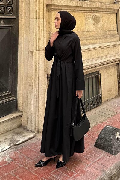 lamelif Μαύρο φόρεμα με λεπτομέρεια με μπροστινό δέσιμο