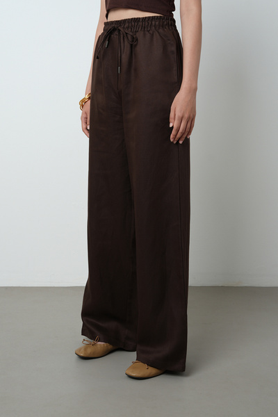Orfeo Negro Women's Wide Leg Elastic Waist Lace-Up Solid Color Trousers