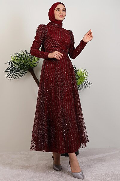 giz astore Ezna Simli Abiye Bordo