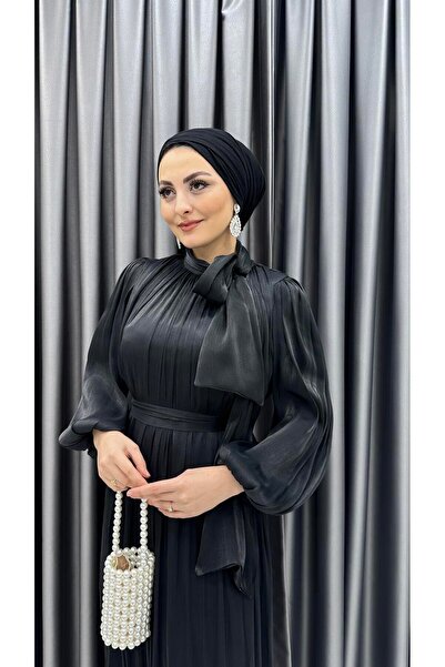 MERVE TESETTÜR فستان سهرة جانجان بأكمام بالونية وربطة عنق على شكل حلقة