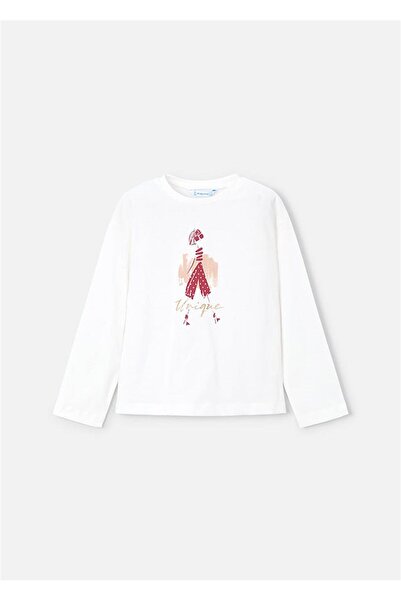 MAYORAL تي شيرت بناتي بأكمام طويلة كريمي 4010