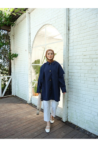 LOCCO Kadın Cep Detay Pelerinli Ceket Lacivert