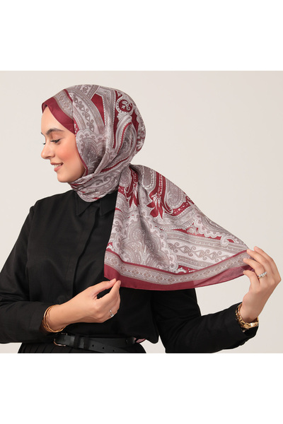 ipekistanbul Pamuk İpek Şal - Hint Desen - Koyu Bordo