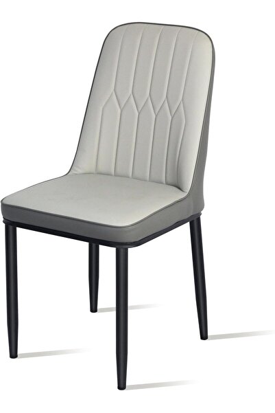 SKY TOUCH SKY-TOUCH Modern PU Leather Dining Chair, High Back with Soft Seat, Metal Side Legs, Grey