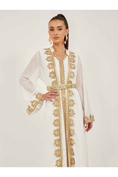 Styli Lace Insert Embellishment Abaya with Inner Dress