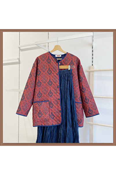 Faya Boutique Red Ethnic Patterned Quilted Jacket