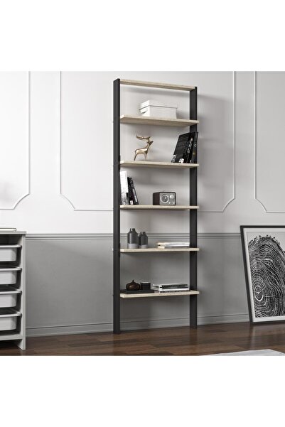 İNARCH DİZAYN Hero 5 Raflı Modern Kitaplık - 180 cm Antrasit/Traverten