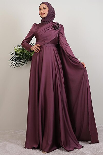 giz astore Alaz Saten Gül Abiye Koyu Lila