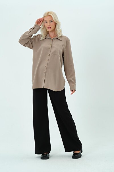BUSA Maternity Front Buttoned Long Sleeve Shirt Mink