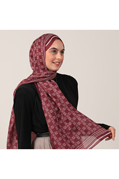 ipekistanbul Pamuk İpek Şal - Monogram Desen - Bordo