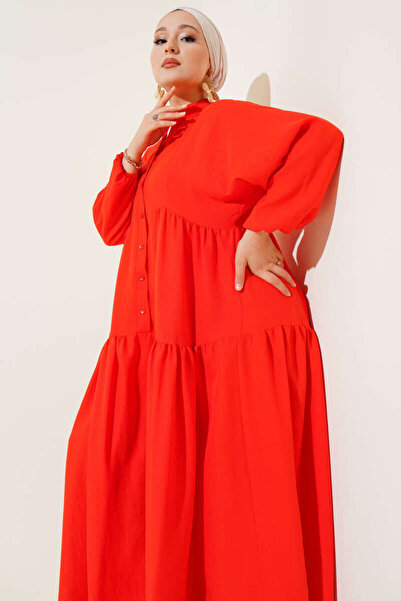 VOLT CLOTHİNG Judge Collar Half Button Placket Dress