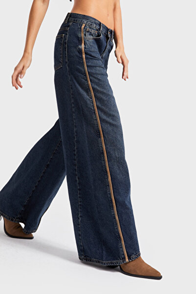 its basic Blugi pentru femei T.Kot Culoare 2w5-8 Palazzo Fit Detaliu din piele intoarsa cu dungi laterale Lungime interioara 80cm 100% Koton Denim Jean