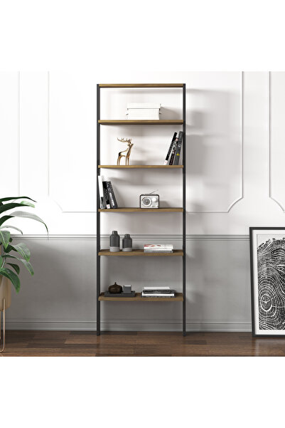 İNARCH DİZAYN Hero 5 Raflı Modern Kitaplık - 180 cm Antrasit/Antik Ceviz