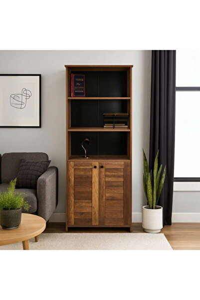 Just Home Panjur Görünümlü Geniş Kitaplık - Barok Ceviz - 180x33x70 cm