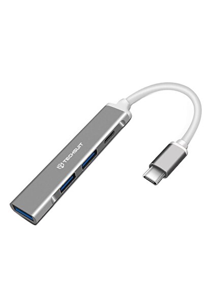 Techsuit Hub USB-C la 1x USB 3.0, 2x USB 2.0, 1x Type-C - PolarisBridge 4 in 1 (H18) - Gray/White