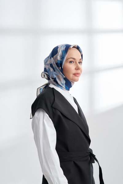 ARMANDA Crayon Pattern Tivil Silk Scarf 4305-Navy Blue