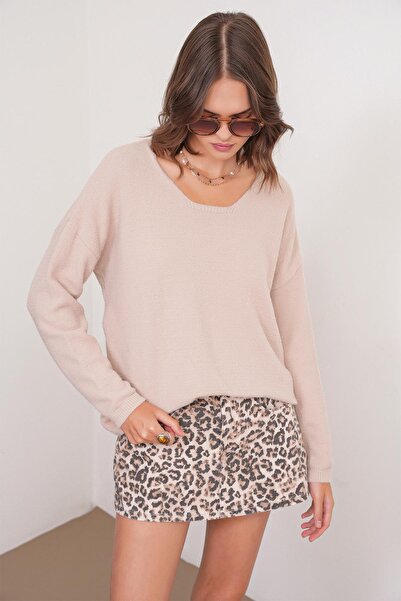 Mixray 6901 Women's Soft Textured Basic Sweater Camel