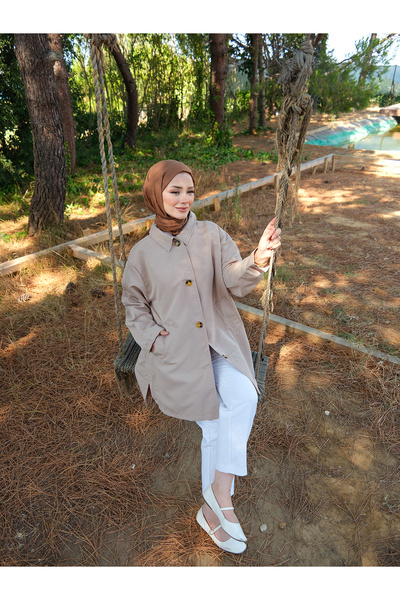 LOCCO Kadın Cep Detay Pelerinli Ceket Taş