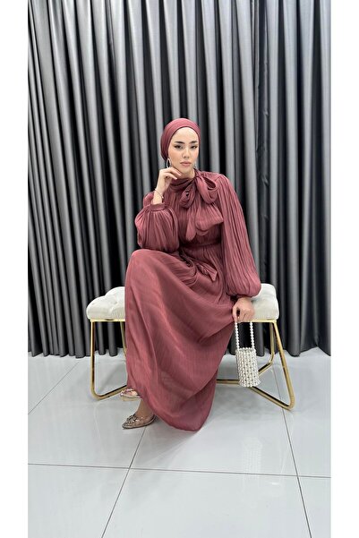 MERVE TESETTÜR فستان سهرة جانجان بأكمام بالونية وربطة عنق على شكل حلقة