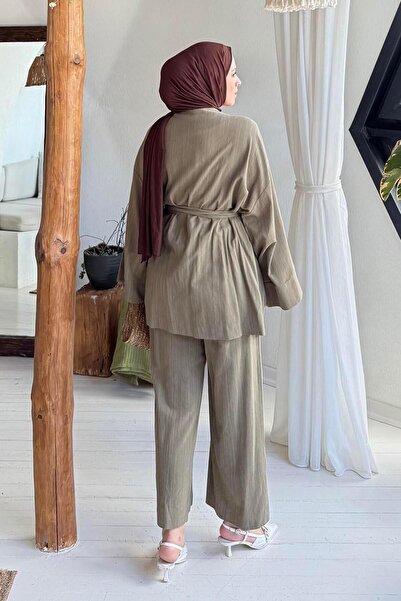 lamelif Kimono Tesettür Takım Haki