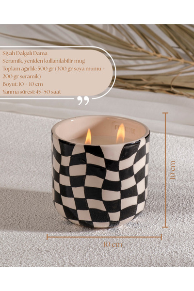 MİNİMAL CANDLE STORE Dama Koleksiyon-Siyah,Dekoratif Kokulu Mum,Seramik Hediy...