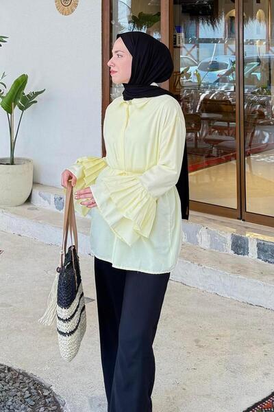 lamelif Pleated Long Shirt Yellow