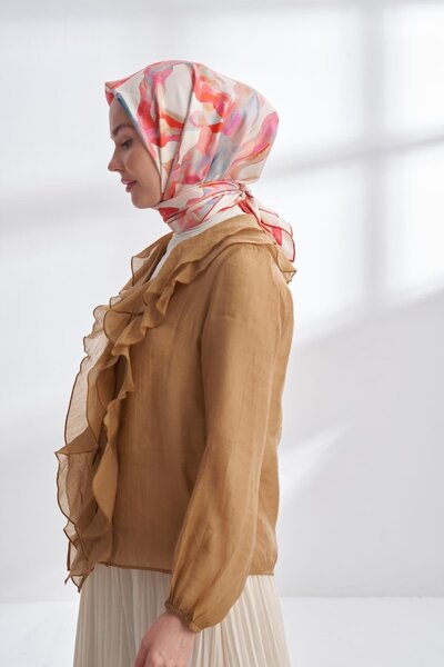 ARMANDA Crayon Patterned Tivil Silk Scarf 4305-Pomegranate