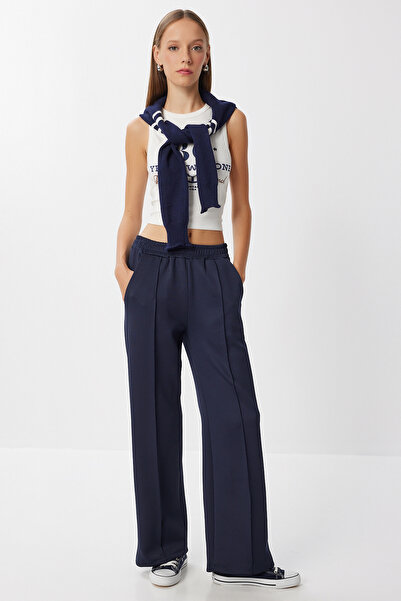 Lovelyİstanbul Wide Leg Knitted Sweatpants with Pockets Lan0061 Navy Blue