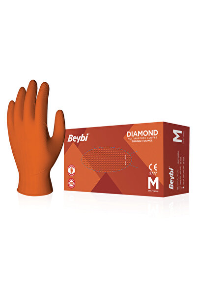 Beybi Diamond Turuncu Nitril Eldiven - 100'lük Kutu XL Beden