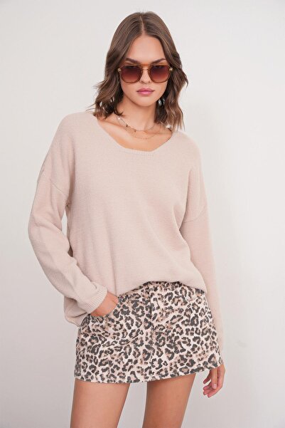Mixray 6901 Women's Soft Textured Basic Sweater Camel