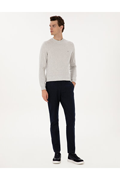 Pierre Cardin بنطلون قماش بخصر مطاطي بقصة ضيقة باللون الأزرق الداكن 50309952-...