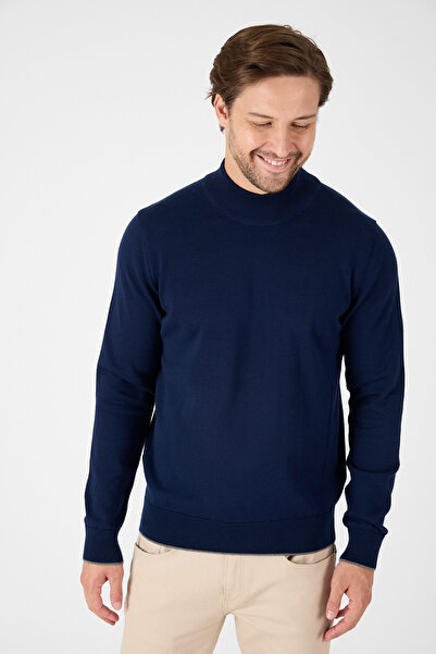 hateko Синій 100% бавовняний чоловічий светр з напівкомірцем