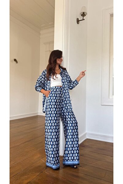 Fistan Byn Melisa Desenli Saten Pantolon Laci