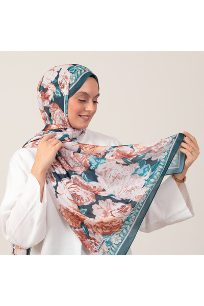 ipekistanbul Şal din mătase de bumbac - Motiv floral - Verde petrol