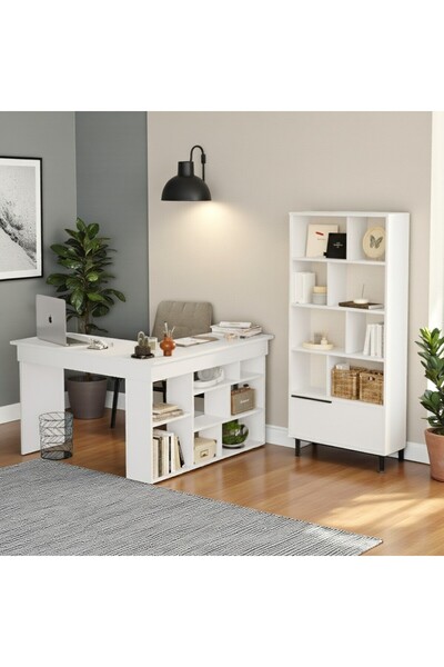 Robin Home Çalışma Masası & Kitaplık 2'li set Beyaz Beyaz