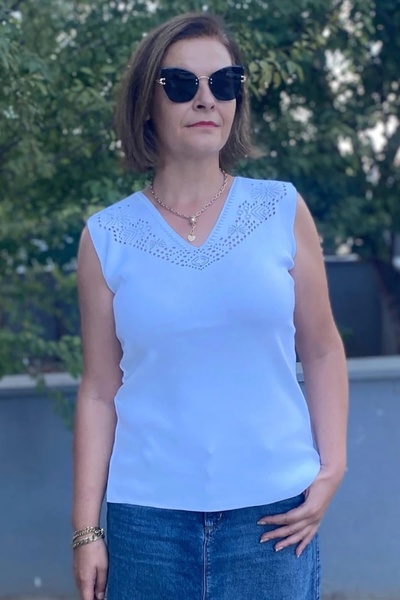 Mia Butik Women's Lina White Mercerized Sleeveless Blouse