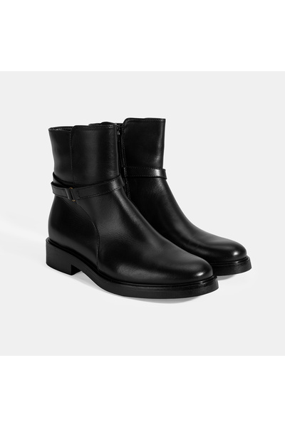 Desa Women's Black Metal Buckle Detailed Zippered Leather Boots