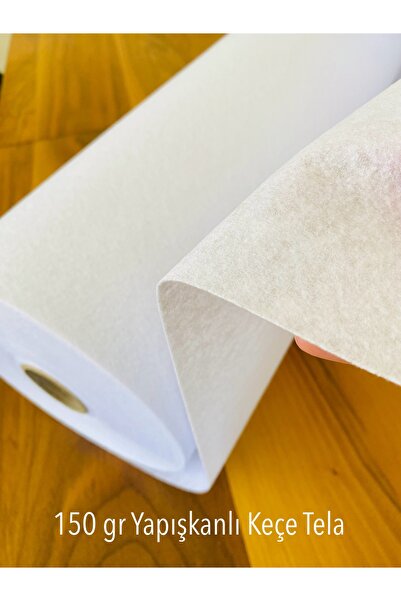 seyranat Yapışkanlı 150 Gr Beyaz Keçe Tela, 1 Metre Eni 80 cm Çanta Cüzdan Besleme Telası, Kumaşı