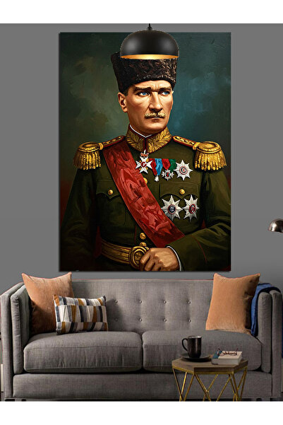 Artmeg Pânză decorativă cu Mustafa Kemal Atatürk în uniformă - Tablou din lem...