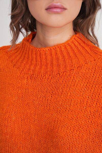 Mixray 6700 Γυναικείο πλεκτό πουλόβερ με όρθιο γιακά μπαλόνι Πορτοκαλί
