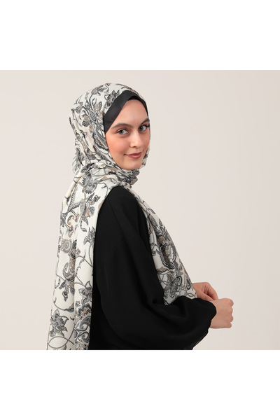 ipekistanbul Șal din mătase - Model floral Paisley - Alb