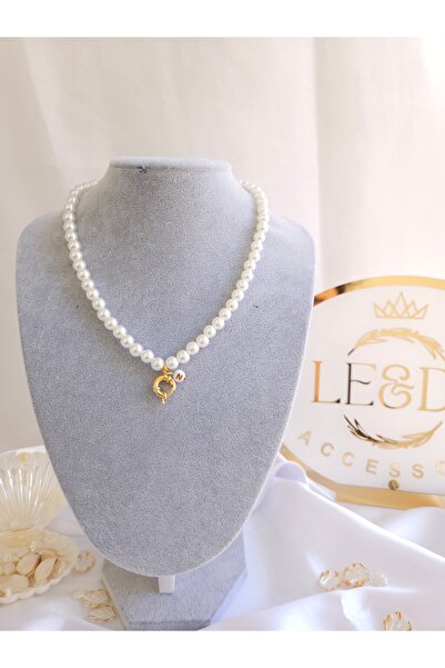 LE&DA Accessory Kişiselleştirilebilir Harfli Gemici Kilitli Kolye HARF VE İNCİ BOYUTUNU BELİRTMEYİ UNUTMAYINIZ